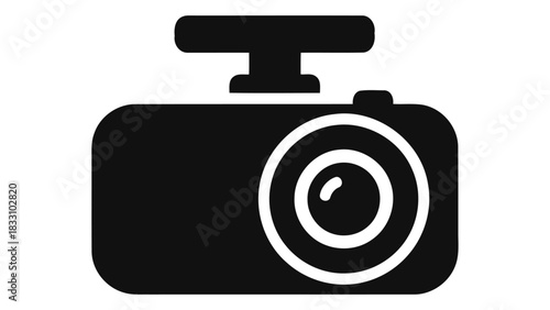 Simple black icon of a car dash camera recording road footage for safety and security purposes