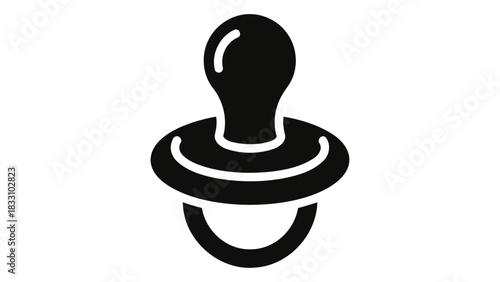 Simple black icon of a pacifier representing smart technology for infant soothing and comfort isolated on a white backgr