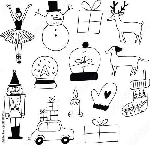 delightful Christmas doodles including reindeer, nutcrackers, gifts, and winter characters that bring playful charm to seasonal designs, cards, crafts, and festive decorations.