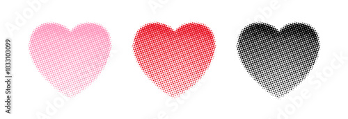Heart shape. Pink faded hearts silhouette isolated on white background. Contemporary fading heart. Modern blur halftone dot. Fades element for design prints. Mark fadew figure. Vector illustration