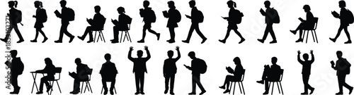 diverse student silhouettes studying, walking, and celebrating academic moments created for educational layouts, back-to-school campaigns, and learning-themed design needs.