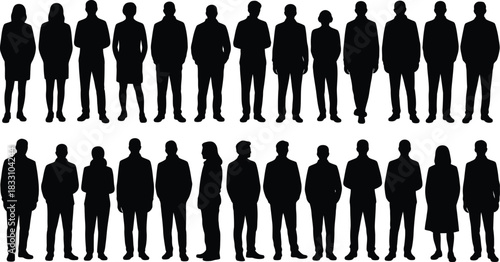 diverse group of people silhouettes standing together representing unity and teamwork suitable for presentations, infographics, community themes, and modern design needs.