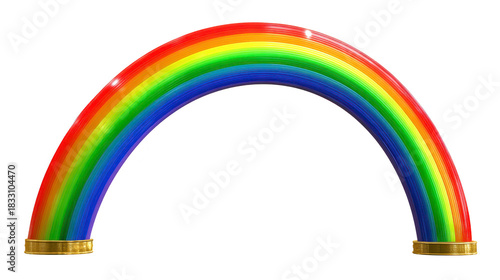 Rainbow arch with vibrant colors, gold coin pots at both ends, symbolizing luck, fantasy, and hope, isolated on transparent background, cheerful and magical atmosphere