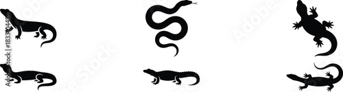 exotic animal silhouettes including snake, lizards, and alligators rendered in a sharp minimal style perfect for bold branding, wildlife themes, and unique design concepts.