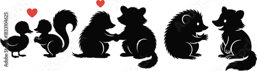 adorable animal silhouettes displaying affectionate interactions ideal for children’s decor, heartwarming illustrations, pet-themed designs, and friendly visual storytelling.