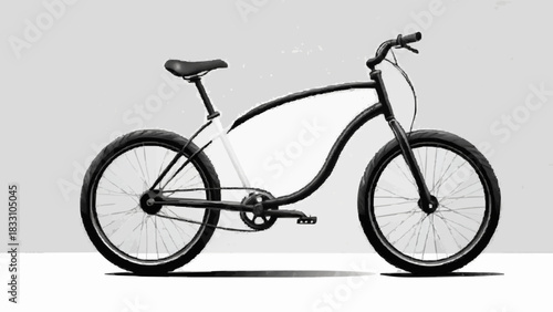 Isolated black and white sport bicycle illustration with wheels, pedals, and chain on a clean background