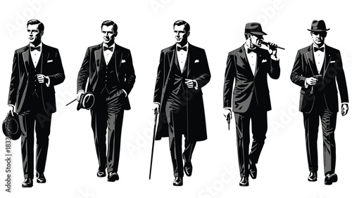 Group of men in suits vintage gangster style illustration