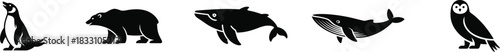 unique animal silhouettes including penguin, bear, whale, and owl arranged in a versatile style ideal for logos, educational resources, and nature-inspired artwork.