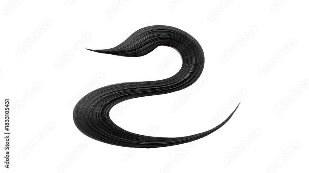 Fototapeta premium Curved black brushstroke forming abstract snake shape, isolated on transparent background, modern minimal style, artistic and creative, suitable for design or logo use