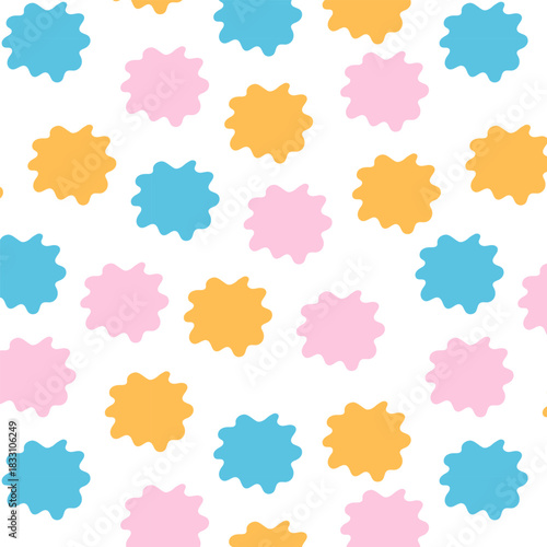 Seamless Pastel Pattern with Playful Abstract Shapes in Pink, Blue, and Orange for Kids and Cute Decor