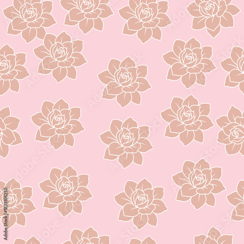 Soft Pink Succulent Botanical Seamless Pattern