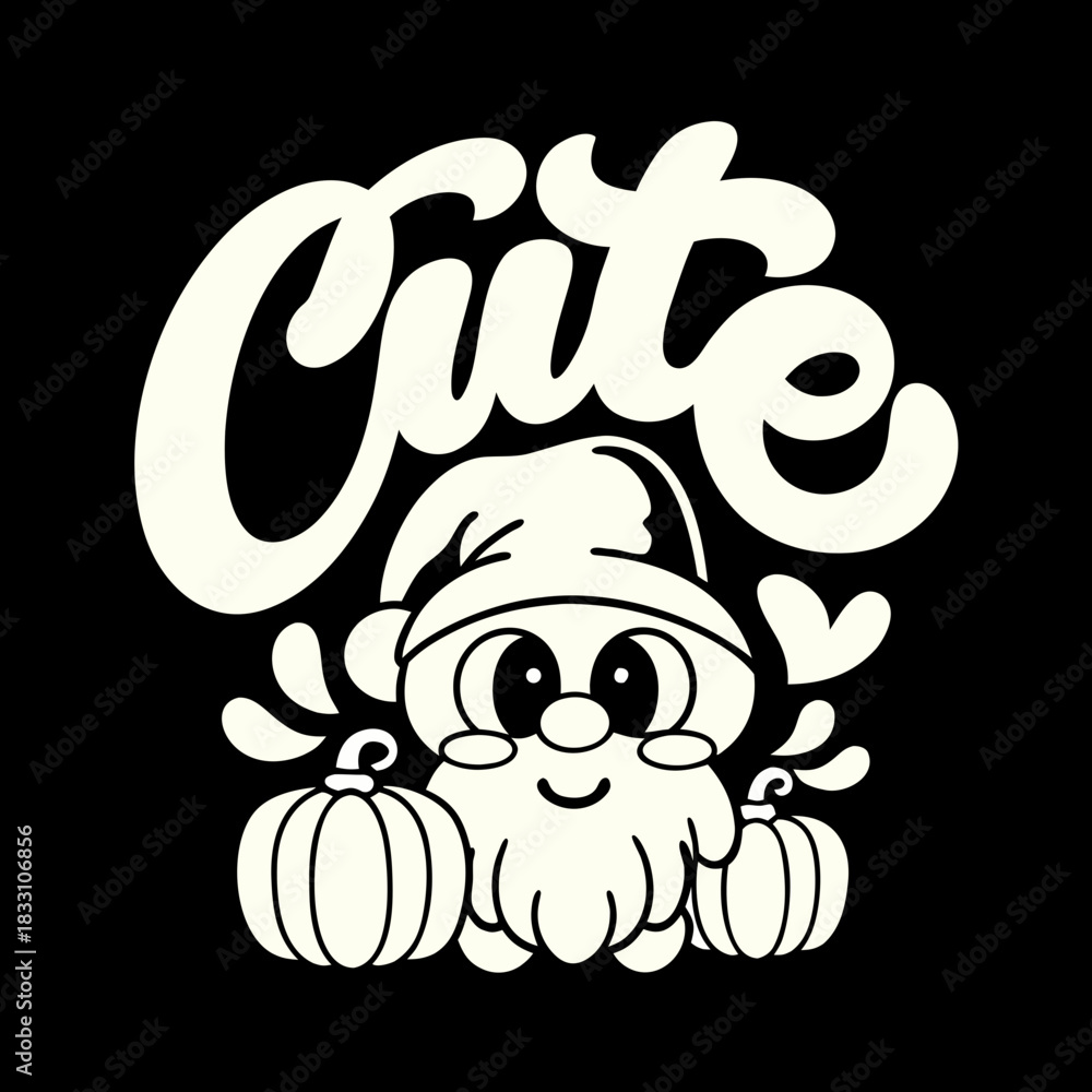 Obraz premium Cute gnome with pumpkins and hearts graphic thanksgiving