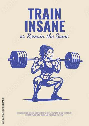Poster with Female Bodybuilder Illustration and Motivational Quotes