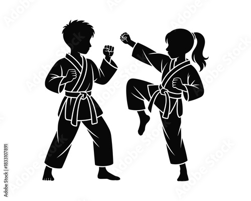 Children practicing self defense martial arts technique