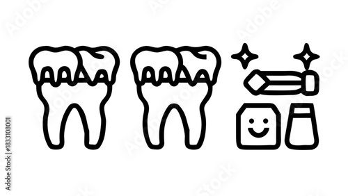 Dental care icons pack. Set of black and white liner stroke symbols .vector icon