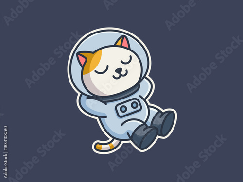 Cute astronaut cat floating in space cartoon