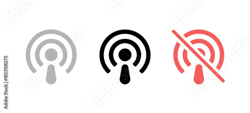 Three podcast icons in different colors show signal strength and a disabled status.