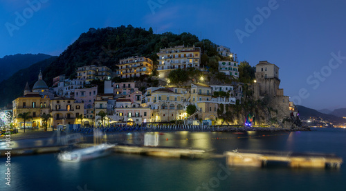Fototapeta Naklejka Na Ścianę i Meble -  Cetrara - Amalfi coast - The city in evening dusk.