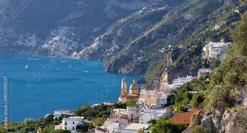 Praiano - Amalfi coast - look to St. Januarius (Gennaro) church church and Positano in the background.