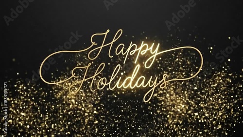 Golden Happy Holidays Greeting against a dark background, evoking a sense of celebration and joy