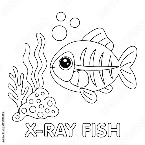 Cute Cartoon X-Ray Fish Coloring Page