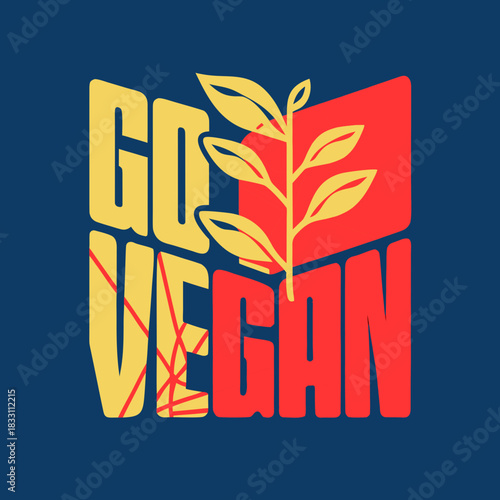 Go Vegan text with plant graphic leaf leaves
