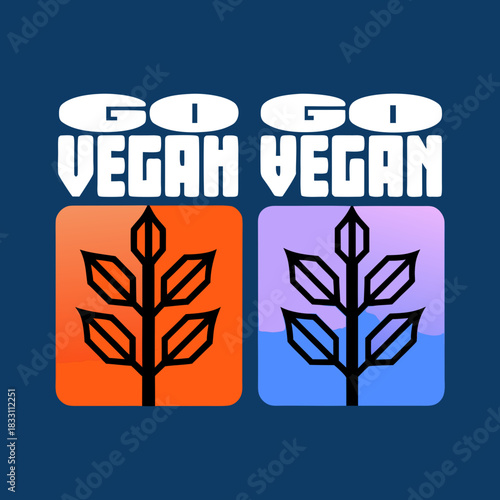 Go Vegan text with plant icons lettering typography