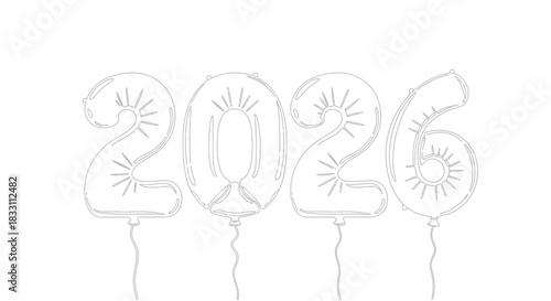 Outlined balloons spelling 2026 against a white background for new year design