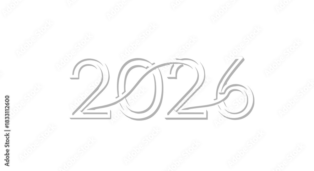 Fototapeta premium Elegant white 2026 new year design with shadow effect on a clean white background
