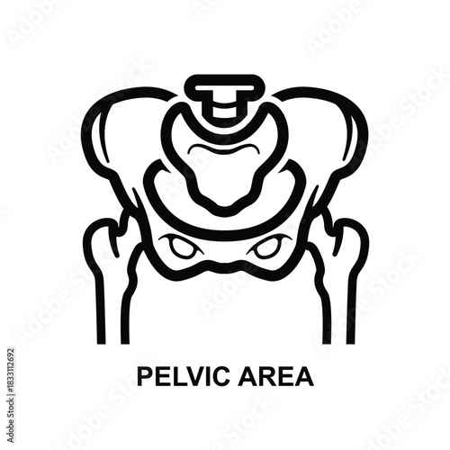 Pelvic area icon.The pelvic area is the region of the body located between the abdomen and thighs.Non AI generate