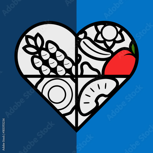 Heart shape filled with fruits vegetables and grains 1