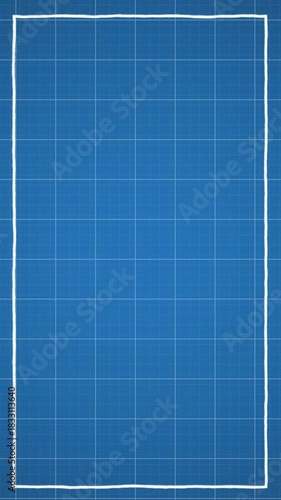 Blueprint paper. Blank blue sheet of paper with grid. Vertical Blueprint background template for engineering design drawing.
