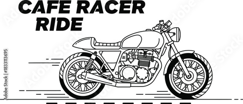 Sleek cafe racer motorcycle illustration with motion lines on a white background