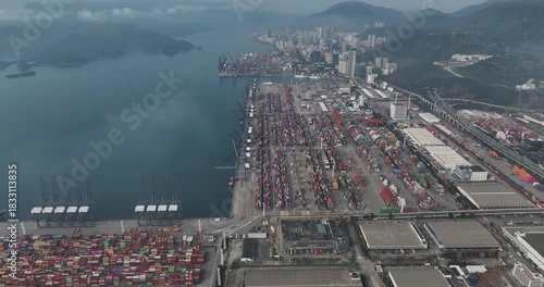 Aerial footage of Yantian international container terminal in Shenzhen city, China
