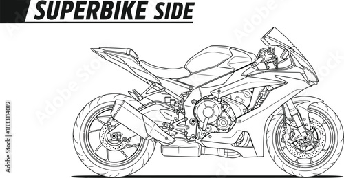 Detailed line drawing of a superbike showcasing its sleek design and engineering