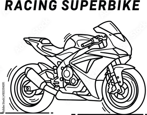 Detailed line art of a racing superbike motorcycle on a clean white background