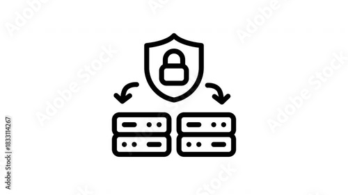 animation. computer server with a lock on it. animation icon video