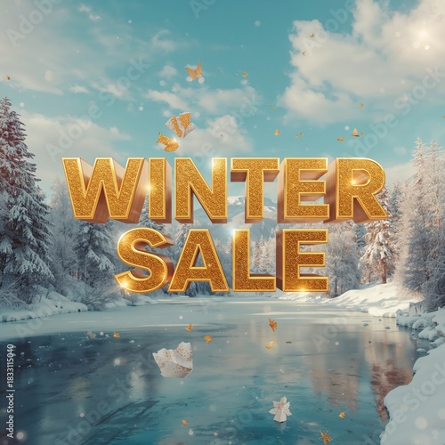 Exciting Winter Sale Event Shines Bright in a Snowy Landscape With a Serene River