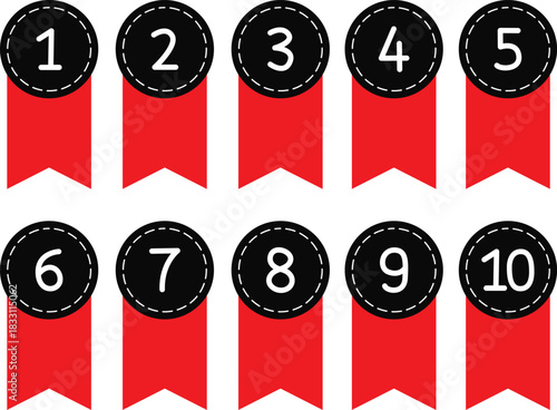 Points are numbers 1 to 10 for medals with red ribbons