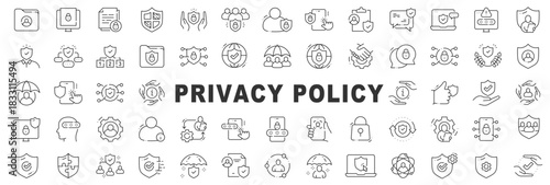 Privacy policy icons, data protection, consent, encryption, password, lock, shield, mobile apps