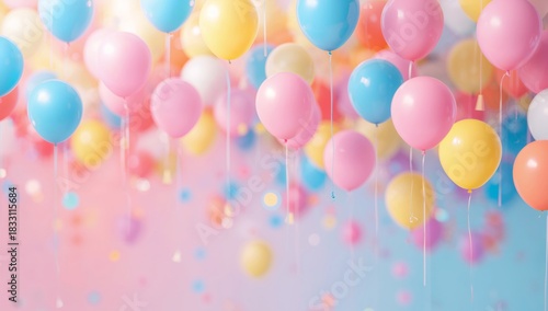 Colorful Balloons Floating at a Festive Celebration in a Cheerful Atmosphere