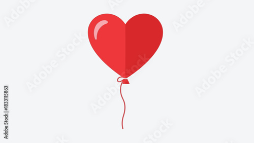 A single red heart-shaped balloon with a string floating against a plain white background, symbolizing love and celebration.