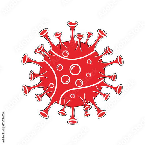 Stylized Red Coronavirus Microbe Illustration Against White Background for Medical or Scientific Presentations