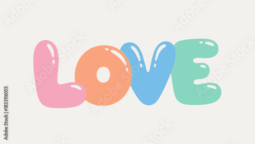 Colorful bubble letters spelling the word 'LOVE' against a neutral background, conveying affection.