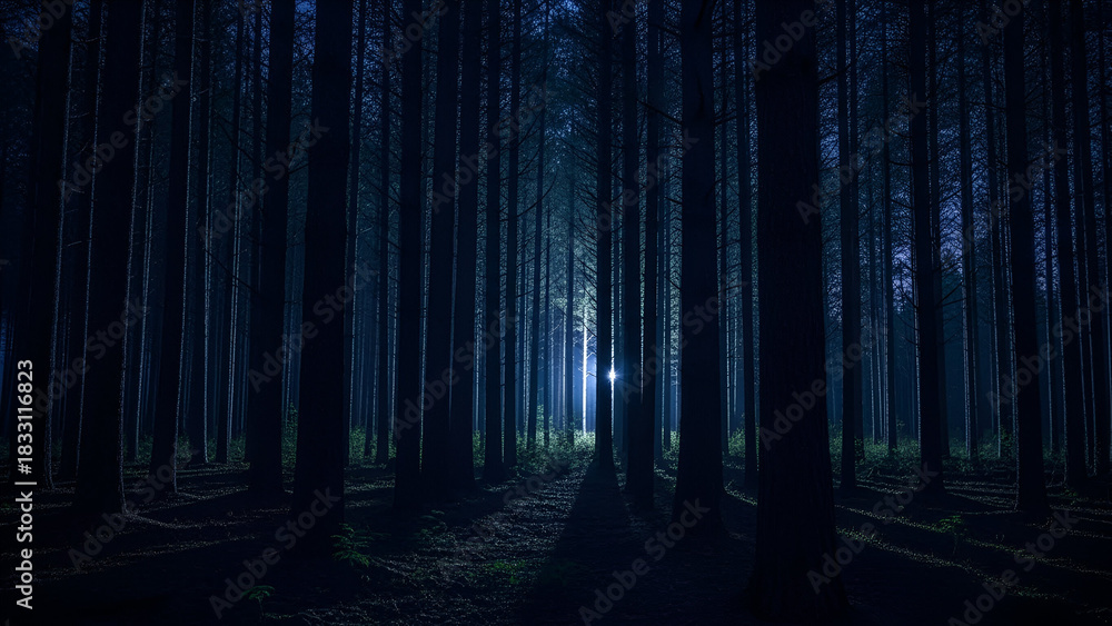 Obraz premium Enchanting moonlit forest creates a serene and mystical atmosphere, perfect for fantasy book covers or nature documentaries about nocturnal wildlife