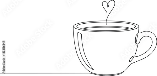 Minimalist Single-Line Heart Coffee Cup Design.