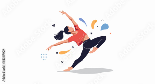 Dynamic vector illustration of a modern female dancer performing a graceful leap, symbolizing freedom and energy.