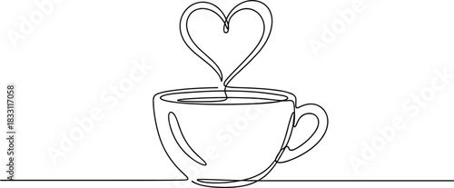 One-Line Coffee Cup and Heart Symbol Illustration.