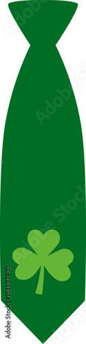 Green Tie with Shamrock  flat vector illustration.
St.Patrick's Day leprechaun green tie icon.
St.Patrick's Day party dress up tie isolated.
Transparent background.