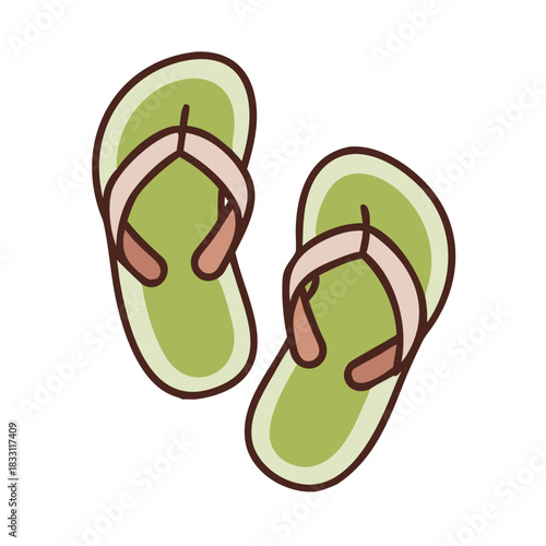 A pair of green flip flops in a simple doodle style
